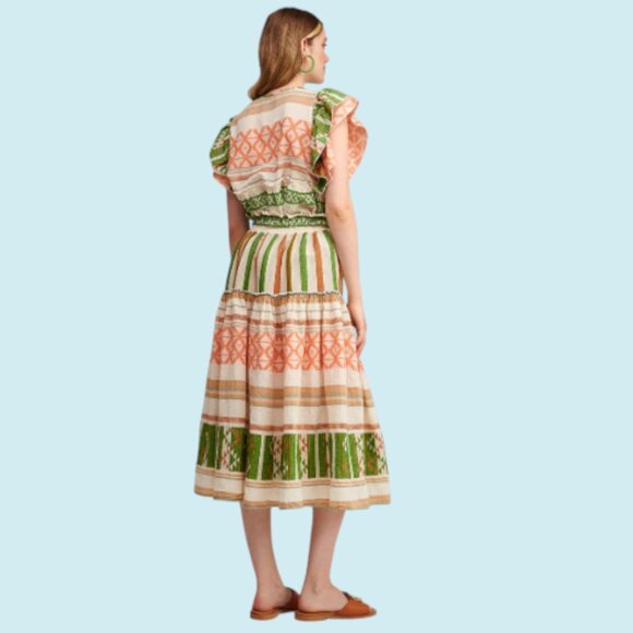 Pearl & Caviar Skirt Size XS Small Meteora Maxi Orange Green Tiered Grecian Boho - Picture 3 of 11